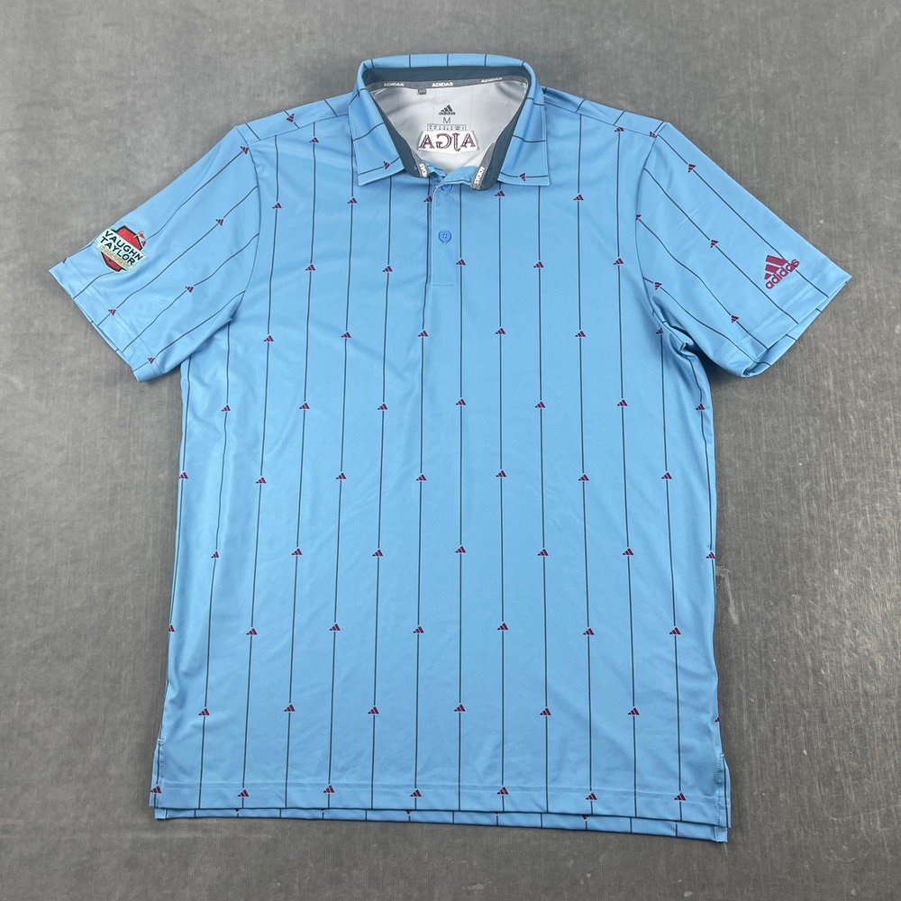 Adidas Men M Blue Polo Shirt AJGA Vaughn Taylor Championship Pinstripe Logo